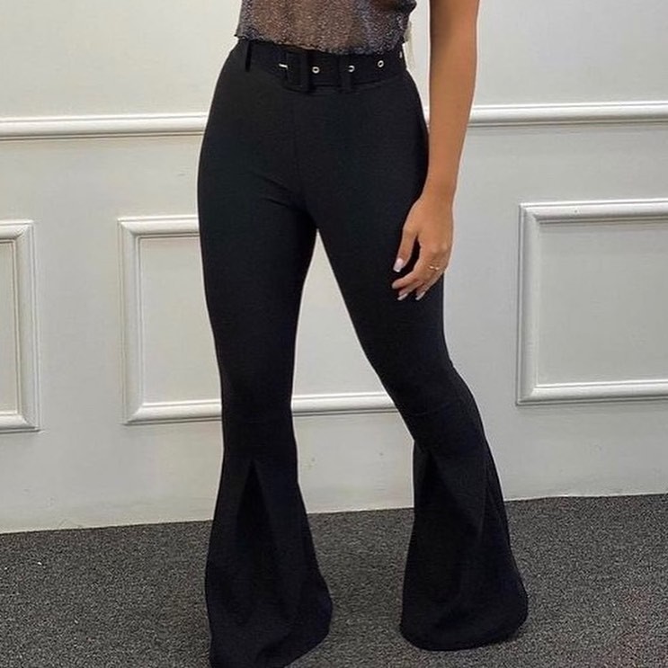 Calça Flare CalÇa De Malha Com ElÁstico Na Cintura Calça Feminina