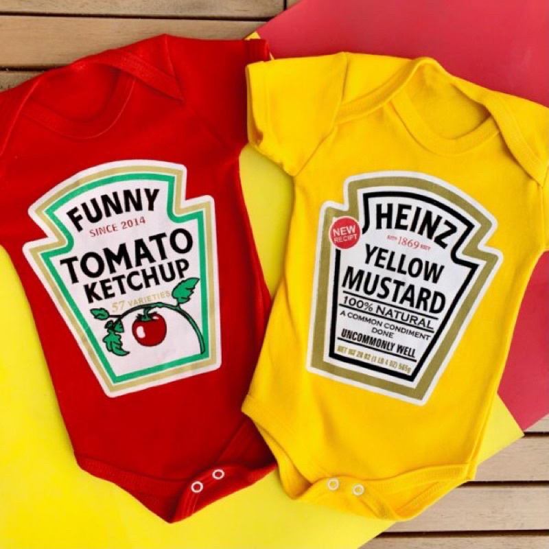 Body temático mesversário bebê kit gêmeos Ketchup e mostarda