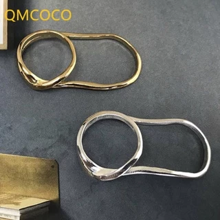 QMCOCO Exagerado Simples Prata Cor Ouro Cruz Contínuo Dois Dedos Conectado Anel Leve Moda Luxuosa Para Festa Feminina Joalheria
