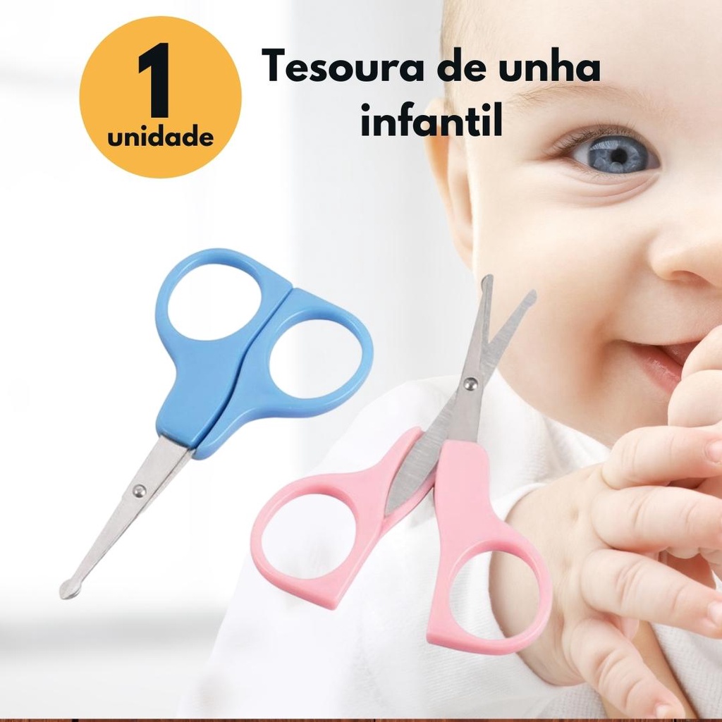 1 Tesoura De Unha Infantil Bebê Rosa Ou Azul Ponta Redonda | Shopee Brasil