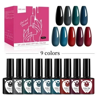 Conjunto De Esmalte Em Gel , 9 Cores , Vermelho , Preto , Série , Cor Clássica , UV , LED , Cura , Para Salão De Beleza
