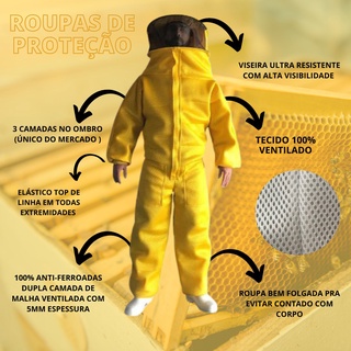 Roupa de proteção de apicultura com luvas G/GG/2GG, respirável e