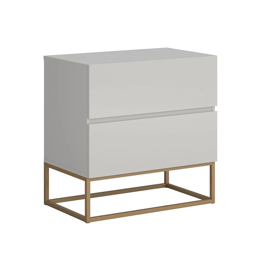 Mesa Cabeceira Eros 45cm 2 Gavetas estilo Industrial com Pés Dourado — foto 2 de 4