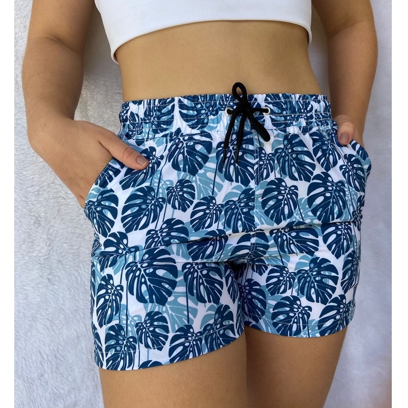 Shortinho Feminino Moda Praia Estampado Com Elastano Piscina