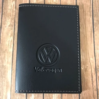 Carteira Volkswagen Porta Documentos em Couro Marrom Escuro Com Espaço Para Cartão e 4 Plásticos Para documentos