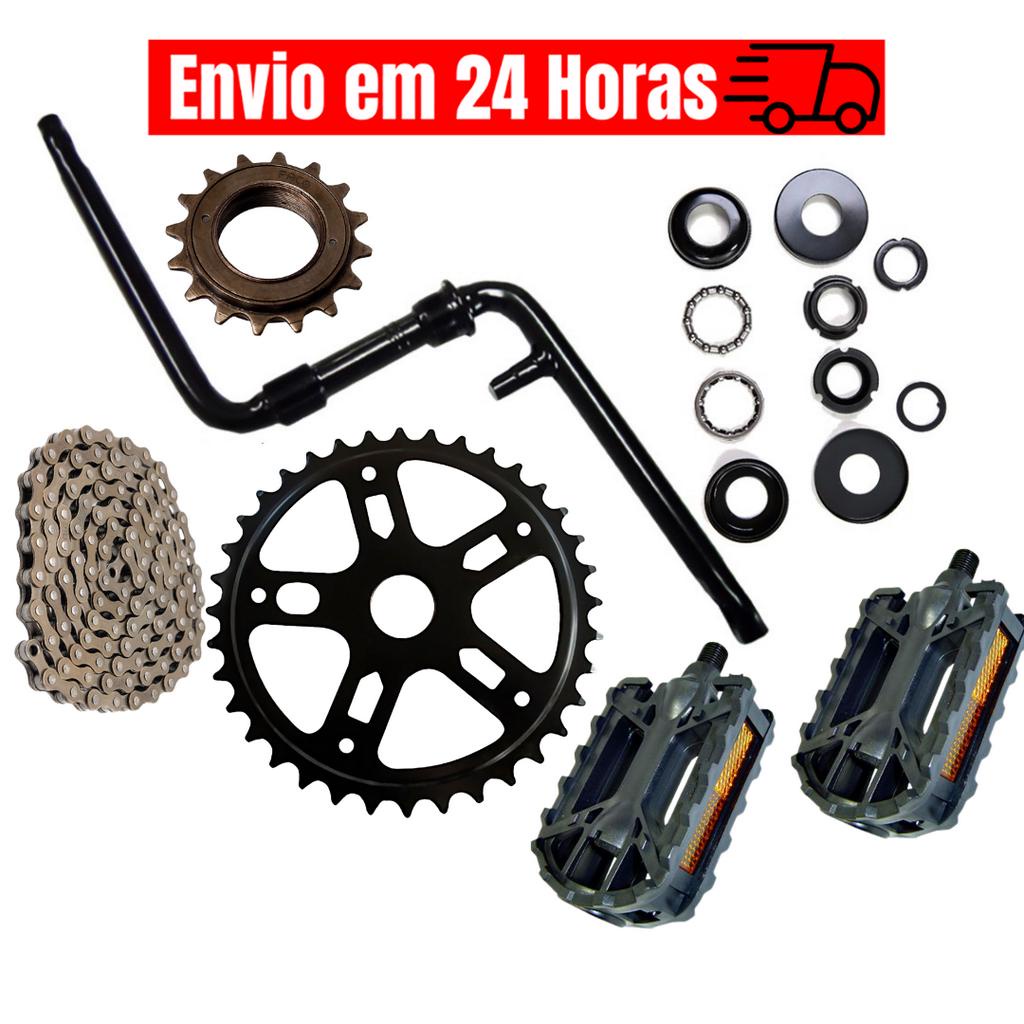 Kit Pedivela Bike Monobloco Coroa Catraca Corrente Movimento Central  Rolamento Selim Cairu Bicicleta 24 26