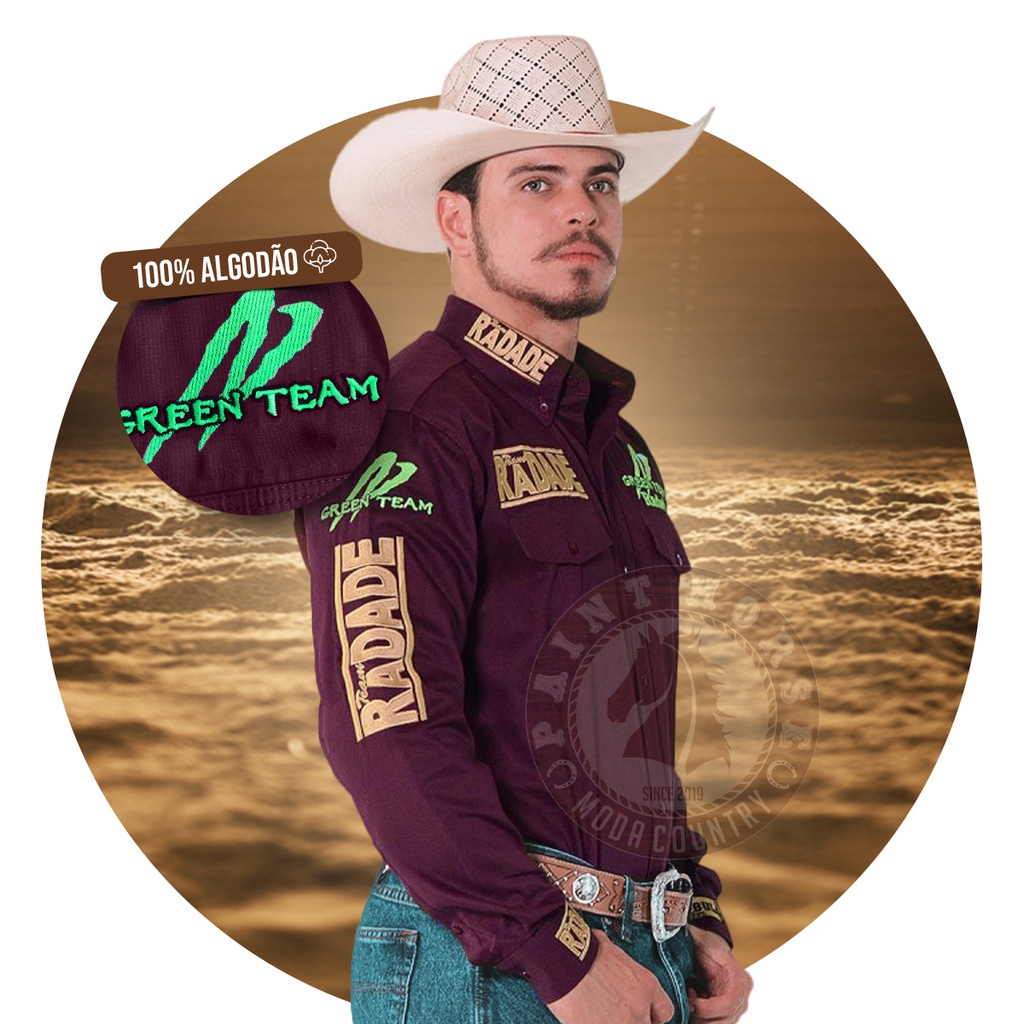 camisa country radade manga longa rodeio cowboy masculina festa algodao ...