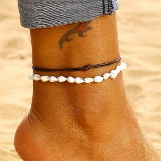 2 Pcs/Set Anklets for Women Shell Foot Jewelry Summer Beach Pulseira Pés Descalços Tornozelo Na Perna Corrente Feminina De Couro Anklet Boho Leg