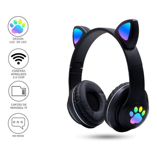 Fone de Ouvido Gatinho Fox Sem Fio Com Led Orelha Gato Dobrável Infantil  Microfone H'Maston - Roxo