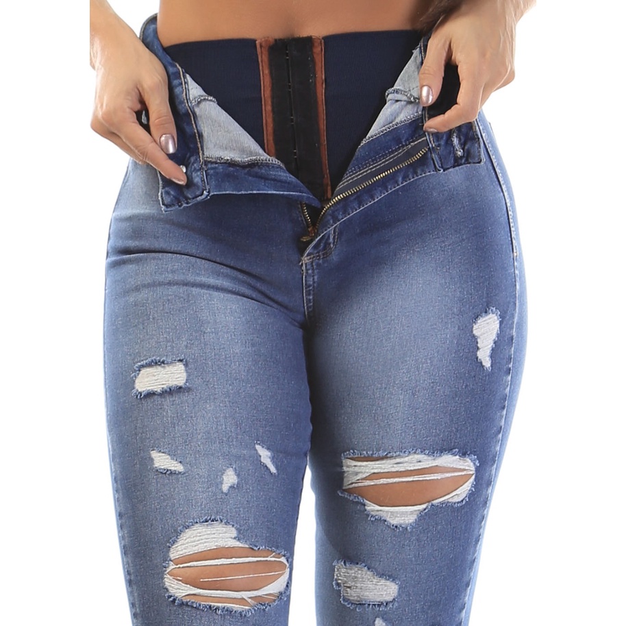 Calça Jeans Feminina Skinny 23 graus Levanta Bumbum Cintura Alta Com Lycra