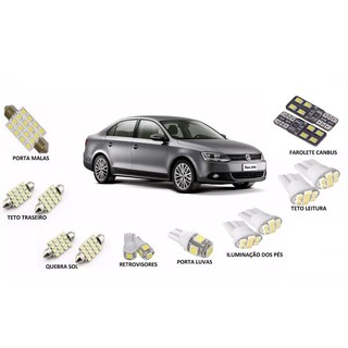 Lampadas de Led Jetta 2011 até 2019 Acessórios para carro Teto Porta Malas Quebra Sol Kit Interno + Farolete Branca 12v