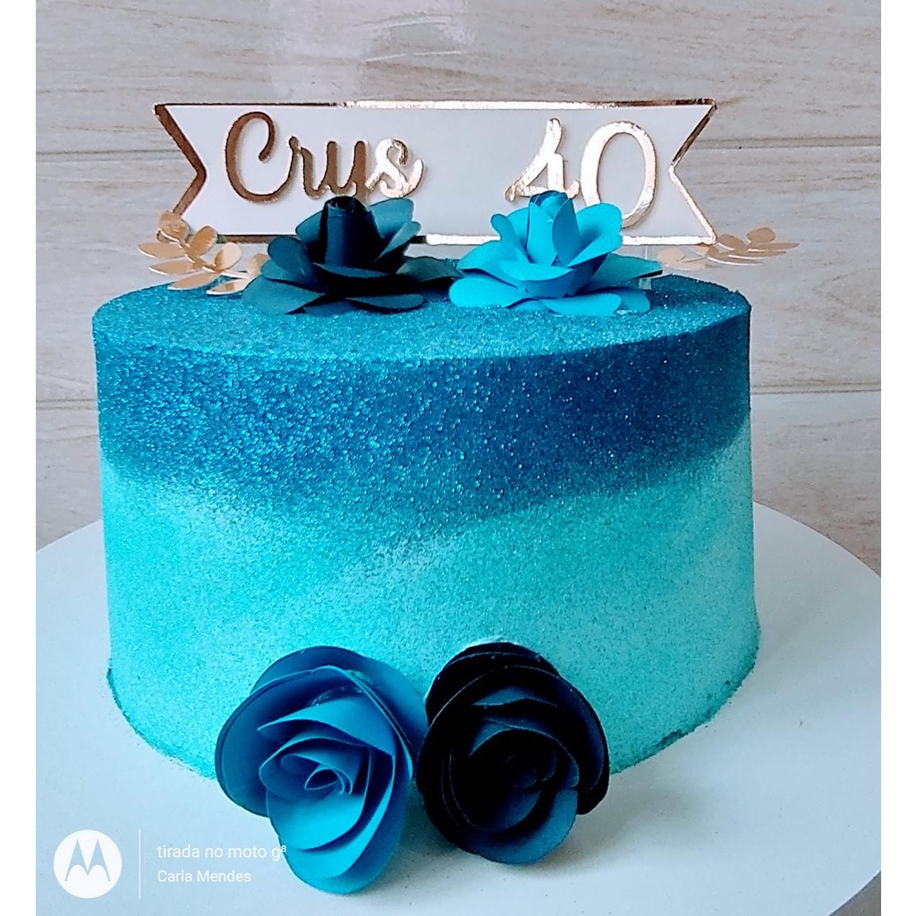 Topper topo de bolo flores azul  Produtos Personalizados no Elo7