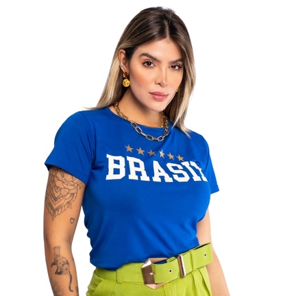 Camisa Brasil Azul Masculina Selecao Br Mapa Império Hexa 22