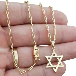 Corrente Masculina 2mm Com Estrela De Davi Moedas Antigas Banhados A Ouro com garantia 1 Ano