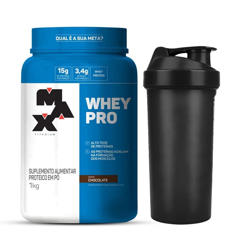 Whey Pro 1kg Whey Protein Max Titanium + Coqueteleira