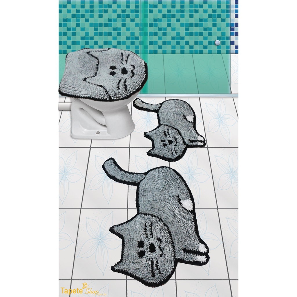 kit jogo Tapete Banheiro Estampa Gatinho Fofinho antiderrapante 3 peças -  Loja de Decoração - FF Decor
