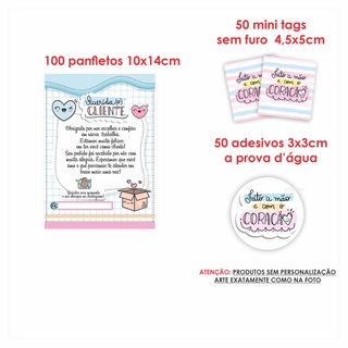 Kit Papelaria Combo Empreendedor Panfletos mimo agradecimento + Mini cartões Tag sem Furo + Adesivos mod 10