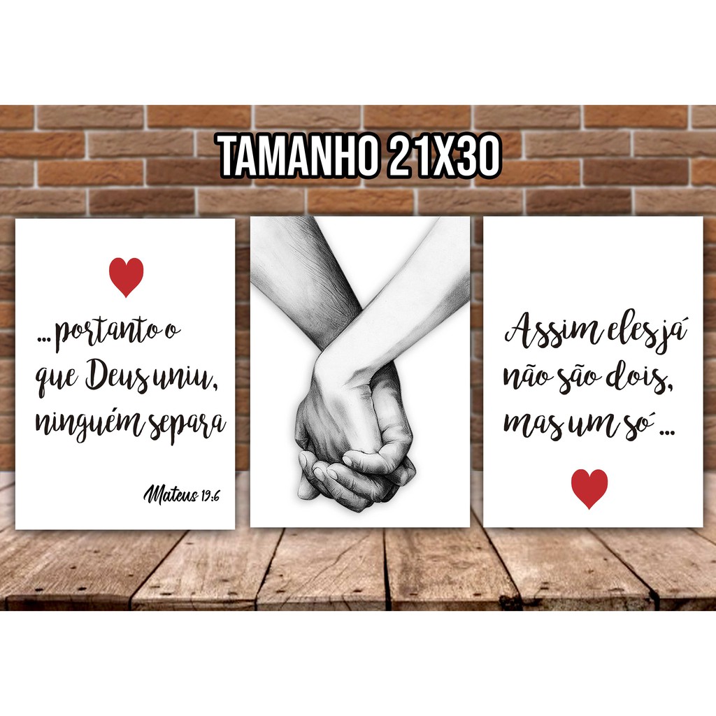 KIT 3 quadros - frases - casal - religião - romantico - amor - Portanto ...