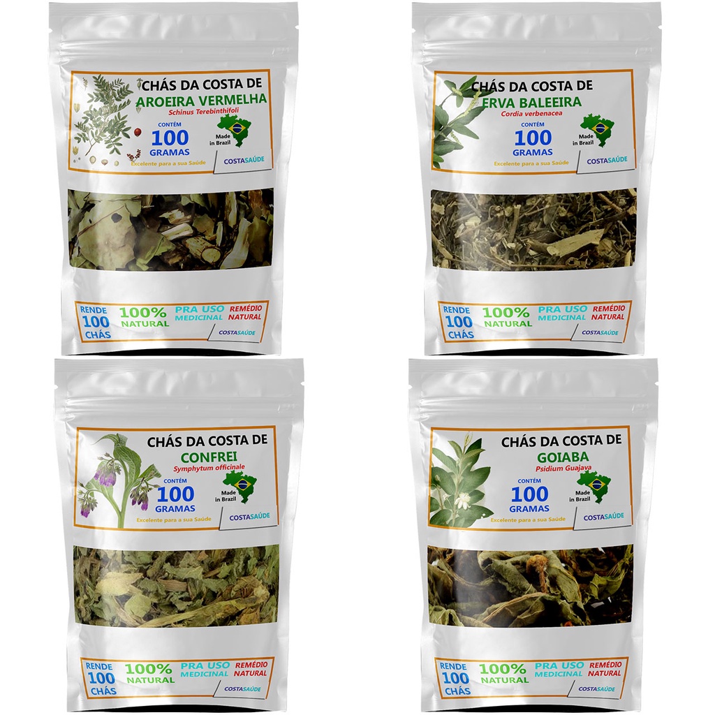 COMBO CICATRIZA O COM 4 PACOTES DE CH 100 Org nicos 100 NATURAL DA COSTA SAUDE 100 G