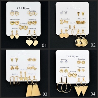 Kit 7 Pares Brinco Lisa Semana Cartela Moda Mulher Coleção 2022 Atacado