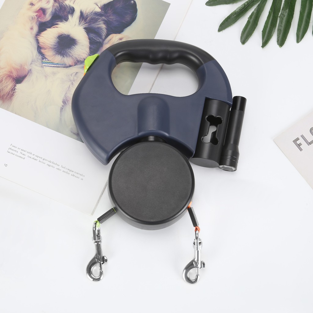 Guia pet para 2 Cães Dupla Automática Retrátil 3 metros Lanterna + Porta Saquinho