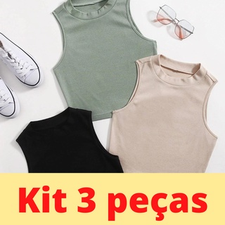 Kit Combo Blusa Cropped Gola Golinha Básica Suplex Roupa Feminina Estilo Moda Gringa Blogueira