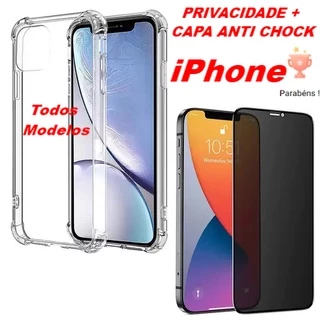 iPhone Kit Película Filme de vidro 3D Privativa Anti Spy Privacidade + Capa Capinha Cace Todos Modelos