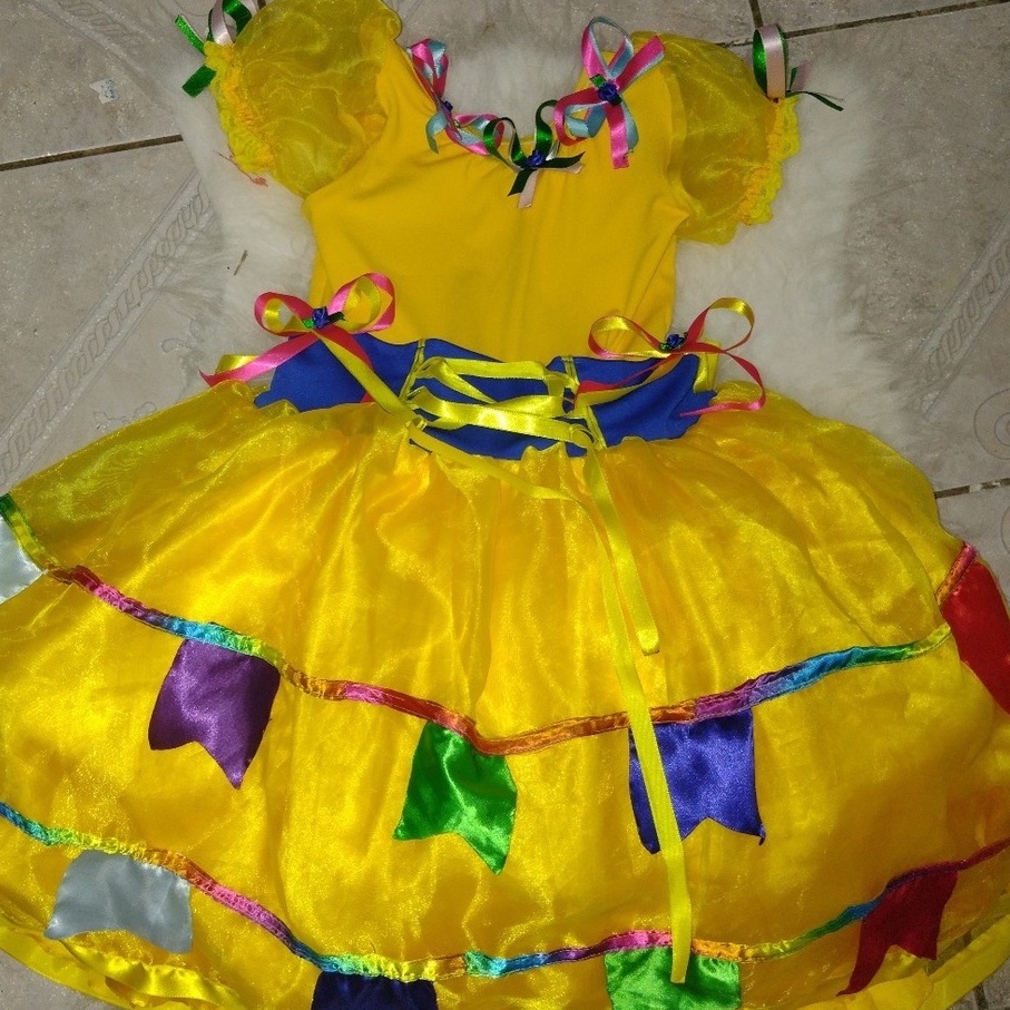 Vestido de best sale quadrilha infantil amarelo