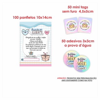 Kit Papelaria Combo Empreendedor Panfletos mimo agradecimento + Mini cartões Tag sem Furo + Adesivos mod 15