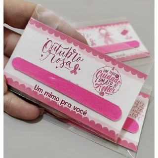 50 Mini lixa de unha com cartão outubro rosa, lembrancinha outubro rosa