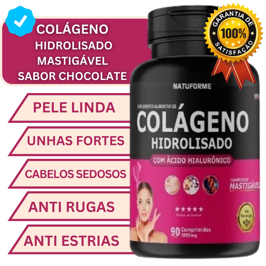 Colágeno Hidrolisado Com Ácido Hialurônico Para Cabelo Pele Unha ...