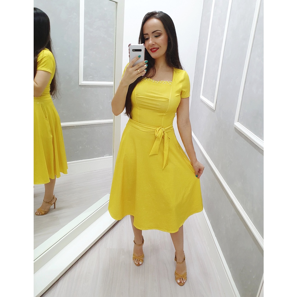 Vestido amarelo hot sale social