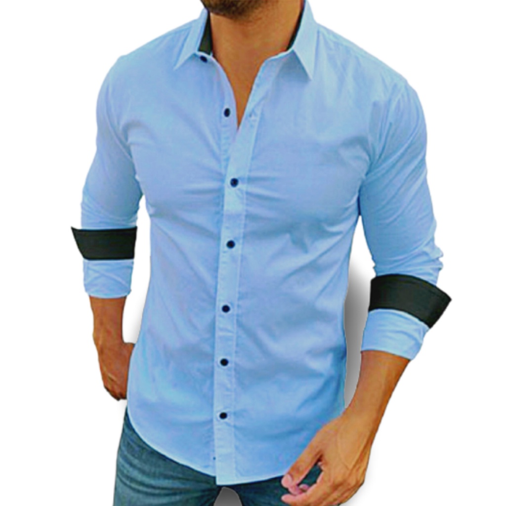  CAMISA SOCIAL MASCULINA EXECUTIVE SLIM FIT CORES AZUL -  PRETA E BRANCA