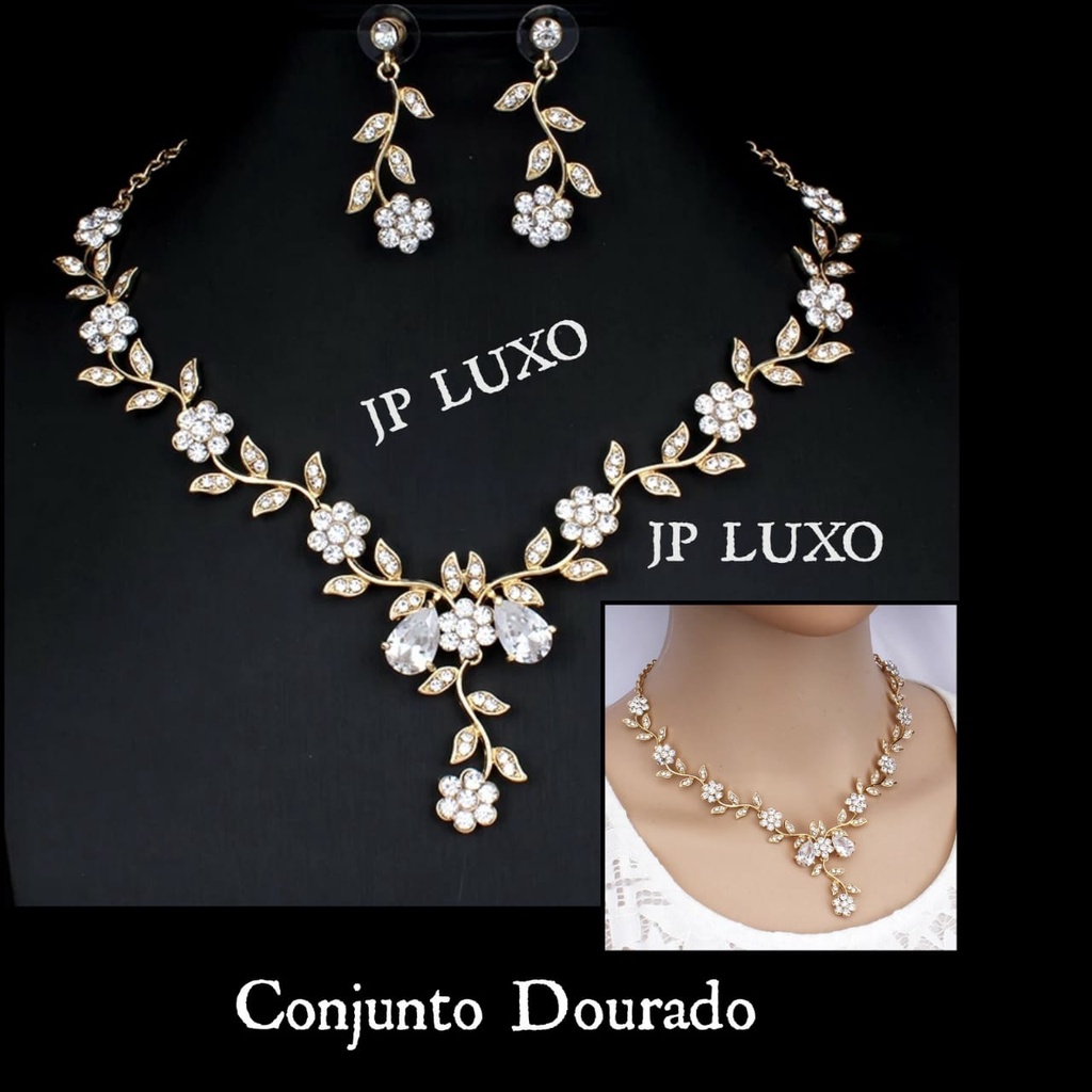 Conjunto Colar Dourado Brinco Noiva 15 Anos Madrinha Casamento colar ...