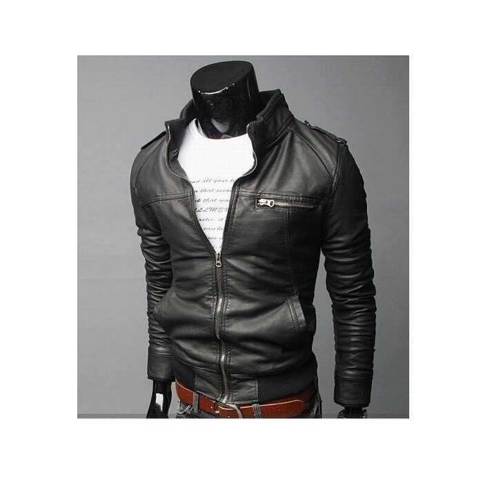 Men's Stand Collar Leather Jacket Motorcycle Lightweight Faux