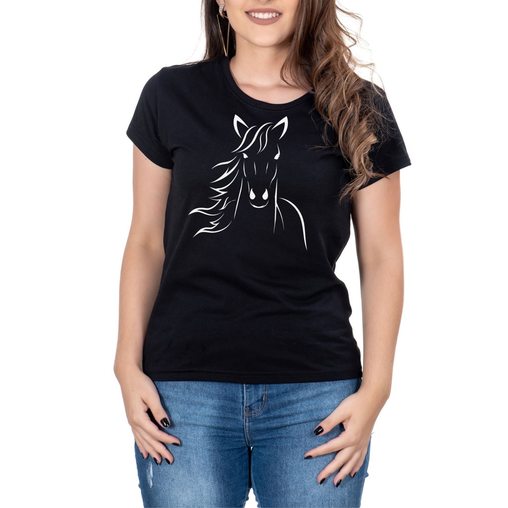 Camiseta Feminina Country CAVALO Manga curta Preta | Shopee Brasil
