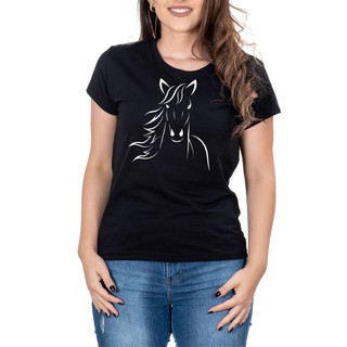Camiseta Feminina Country CAVALO Manga curta Preta