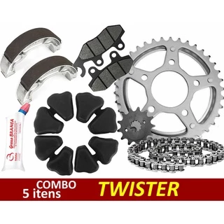 Kit Relação Transmissão Aço 1045 CBX 250 Twister 2003 /2008 Combo>+Lona/Pastilha de Freio+Graxa branca p/corrente+Coxim Coroa