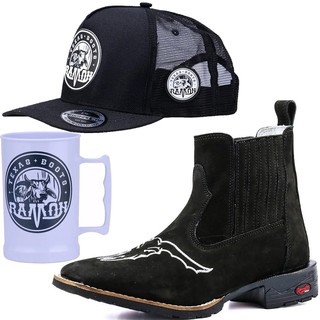 Botina Bota Butina Texana Country Bico Quadrado Masculina Kit