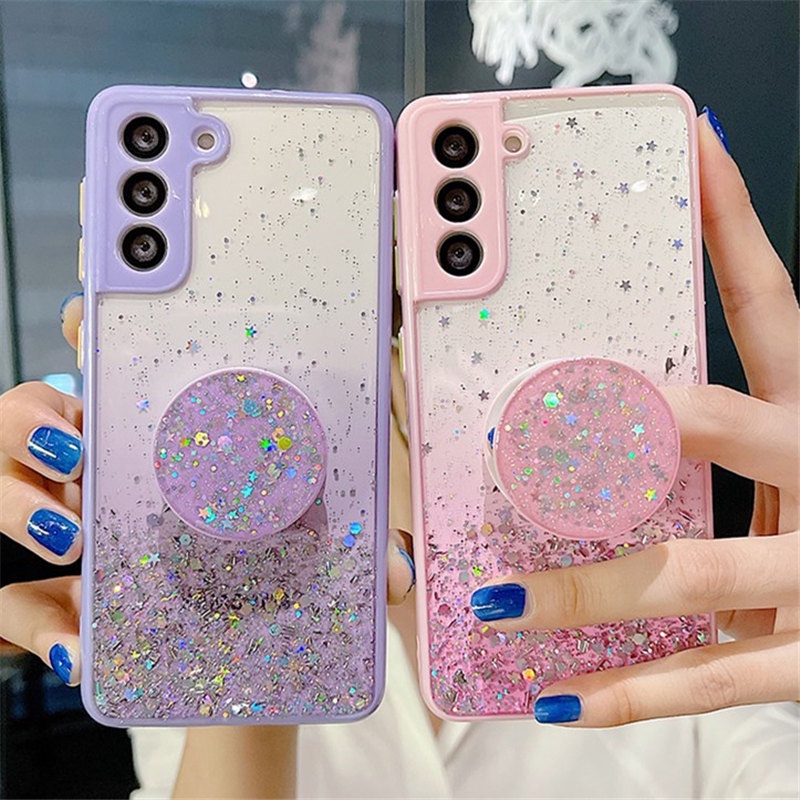 Capa De Celular Transparente Com Glitter Estrelas Para Samsung S21 FE