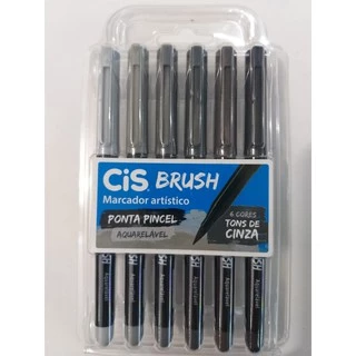 Caneta Marcador Artístico Brush 6 Cores TONS de Cinza CIS