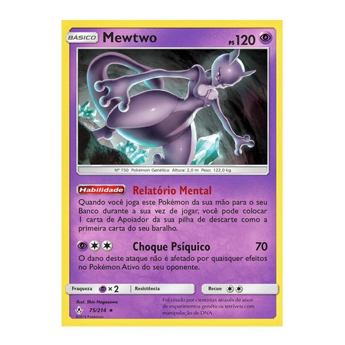 Carta Pokémon Lendário Mewtwo Ultra Rara Pt