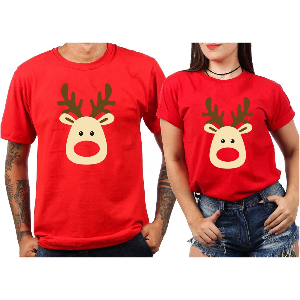 Kit Camiseta Natal Casal Namorados Amigos Divertida Rena 2un