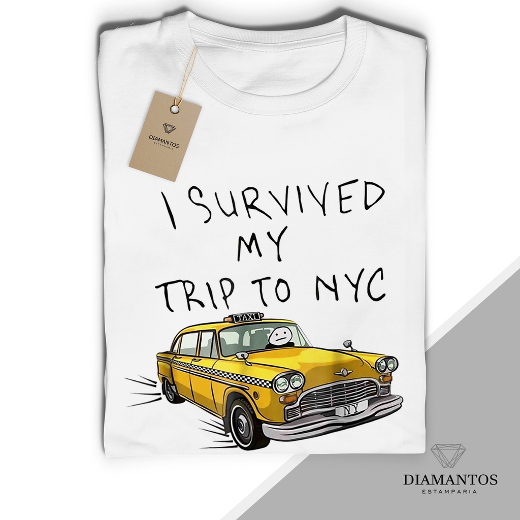 Camiseta Taxi I Survived my trip to NYC Tom Holland unissex e baby look MALHA COM ELASTANO