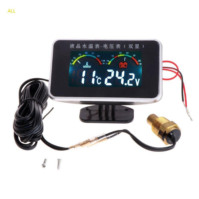 Todos 12 / 24 Lcd Medidor Temperatura Da Do Carro Termômetro Voltímetro Medidor 2in1 Temp & Medidor Tensão 17mm