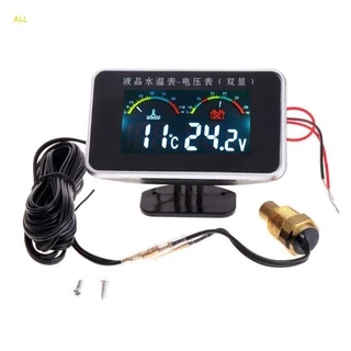 Todos 12 / 24 Lcd Medidor Temperatura Da Do Carro Termômetro Voltímetro Medidor 2in1 Temp & Medidor Tensão 17mm