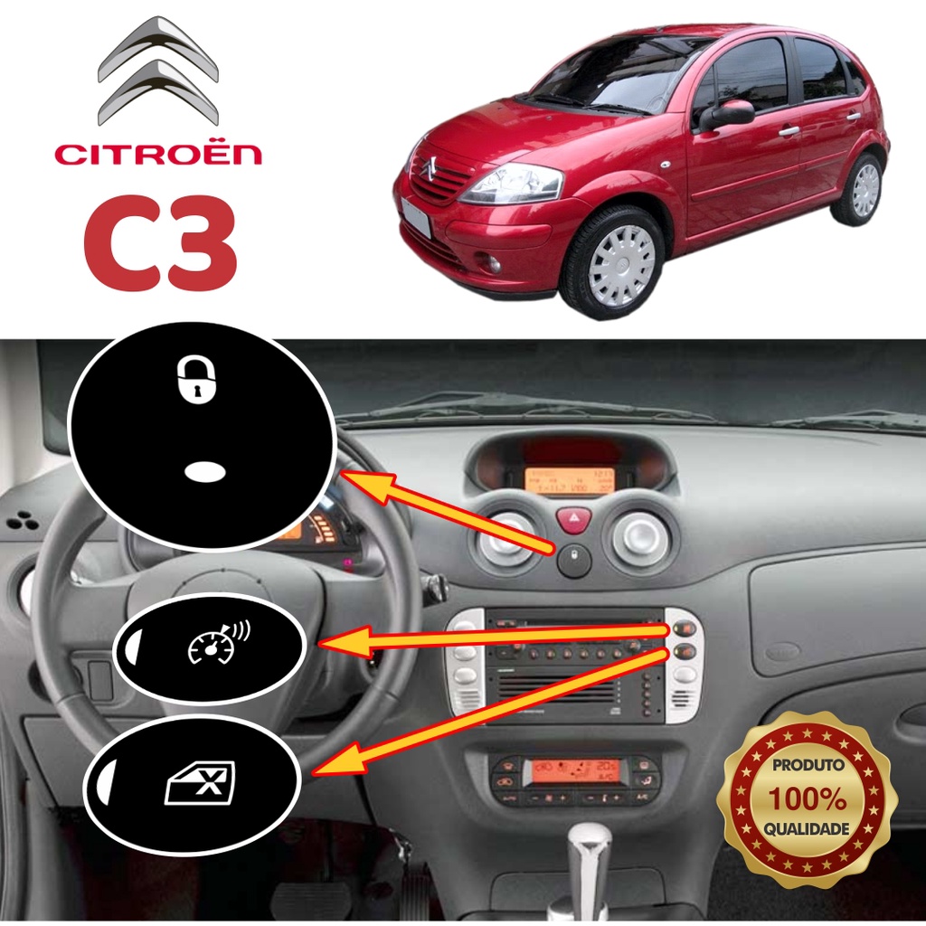 Botão do Painel do Citroen C3 | Kit Adesivos para restauração