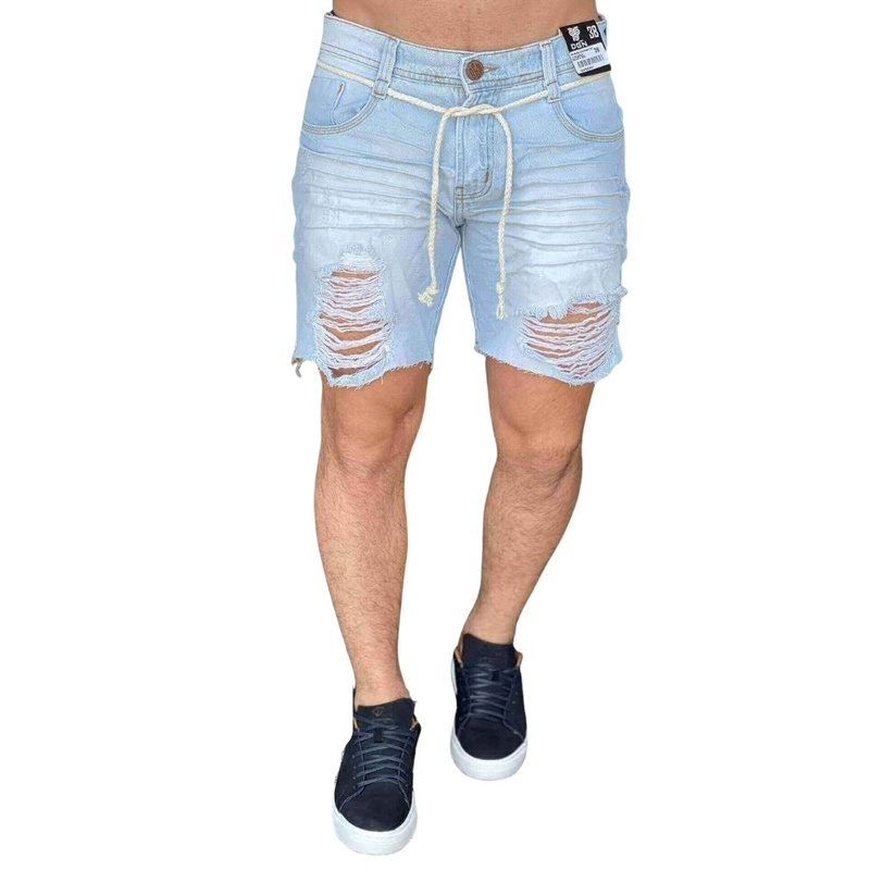 Bermuda Jeans Masculina Degrant Destroyed C/cadarço Jeans Claro