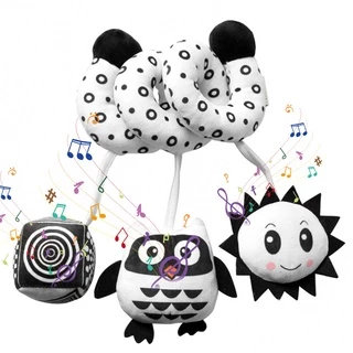 Brinquedos Suspensos Para Assento De Carro/Berço Móvel , De Pelúcia Espiral De Bebê , Animal Dos Desenhos Animados Winding Chocalhos , Preto & Branco Brinquedo Embutido BB E Papel De Som