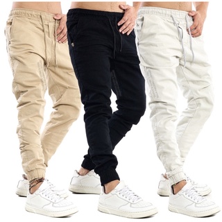 Calça Jogger Masculina de Sarja Slim Fit na Cor Cinza com Elástico no Cós -  GET FASHION